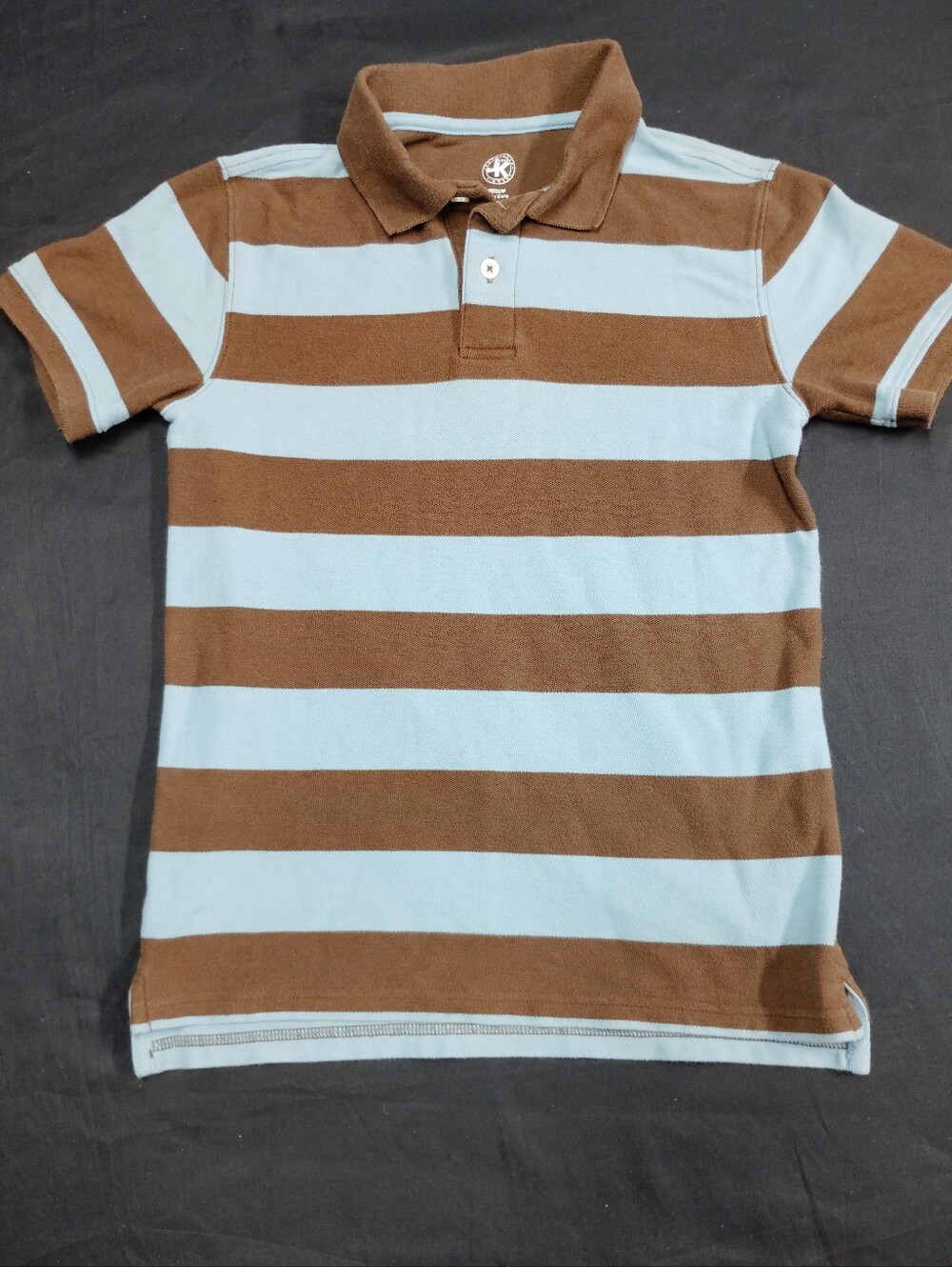J. Khaki Striped Polo in Brown and Light Blue